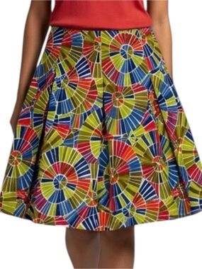 Talbots Red Blue Cotton Pleated Skirt Size 2 CottageCore